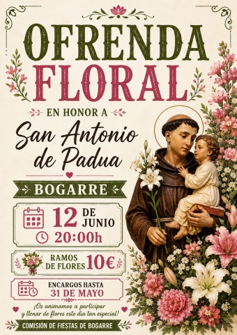 Ofrenda floral. Fiestas patronales de San Antonio. Bogarre 2026