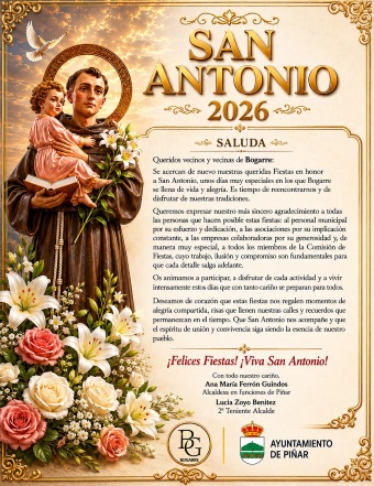 Programa de fiestas y Saluda. Fiestas Patronales de San Antonio. Bogarre 2026